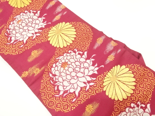 JAPANESEKIMONO / ANTIQUE NAGOYA OBI / CHRYSANTHEMUM PATTERN WOVEN AGAI